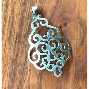 Large Sterling Silver 925 Statement Pendant Filigree Scroll Large Openwork